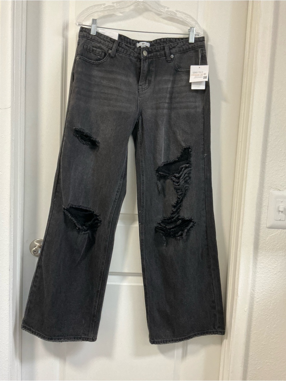 BP Nordstrom NWT Women’s 31 Destroyed Wide-Leg Jeans Washed Black Denim